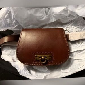 NWT Frye Brown Genuine Leather Belt Bag with Antique Gold Hardware Size L / XL